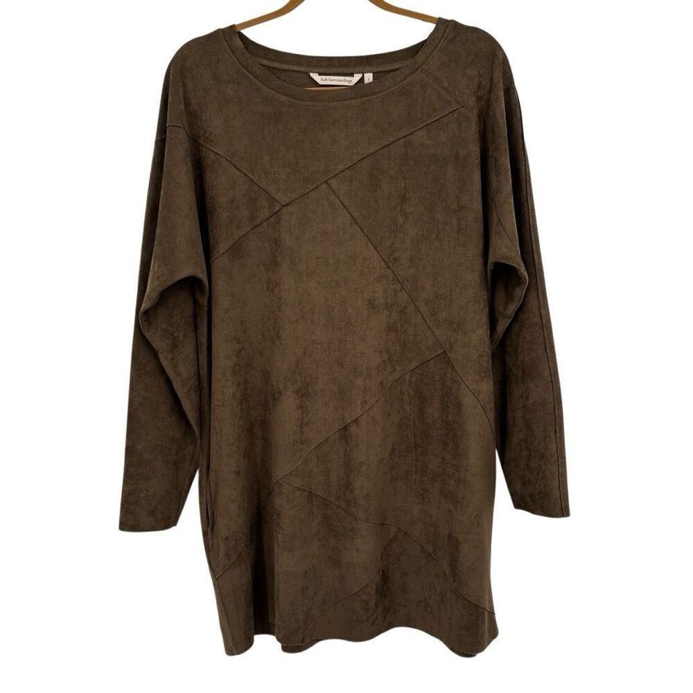 Soft Surroundings Suede Patchwork Section Dress With Pockets Brown Size‎ Large